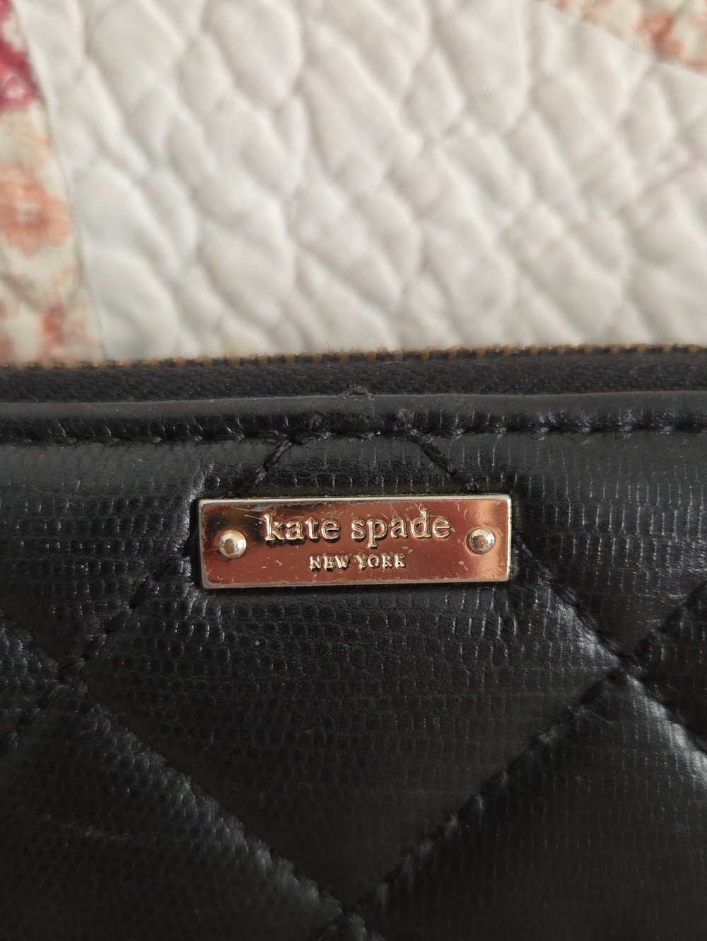 kate spade Black Quilted Zip-Around Wallet with Gold Plaque - Picture 2 of 9